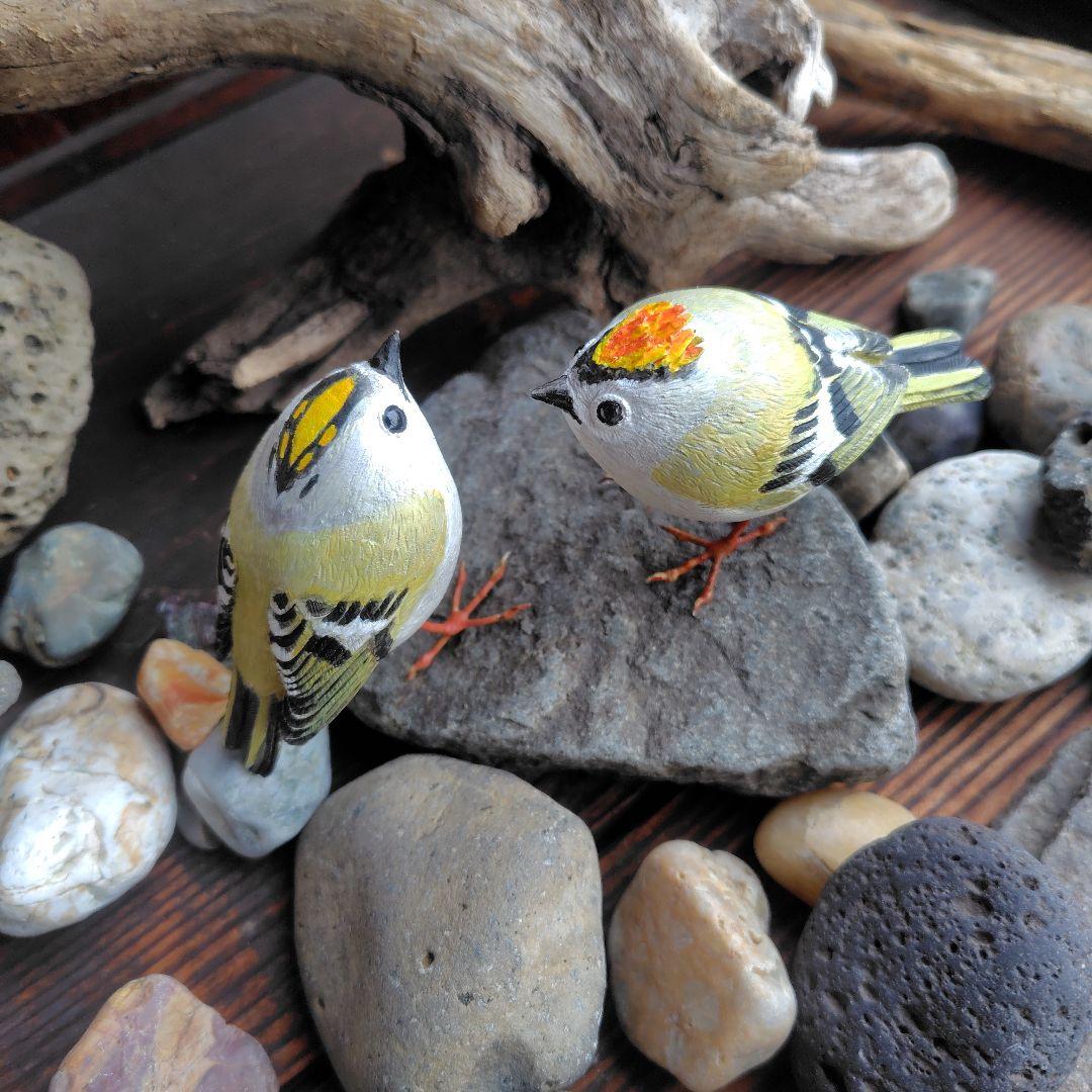 バードカービング キクイタダキ 野鳥 木彫り - メルカリ